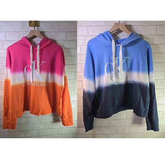 2 Calvin Klein Women Tie Dye Block Monogram Logo Cropped Hoodies Size XL & XXL - Picture 1 of 14